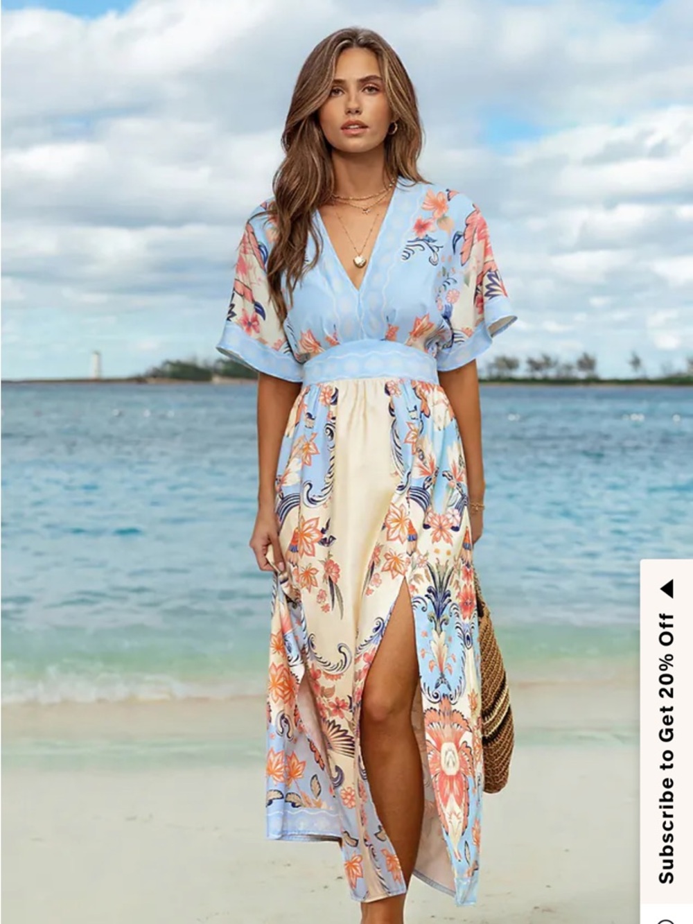 Cupshe Light Blue and Cream Floral Maxi Dress - Picture 6 of 16